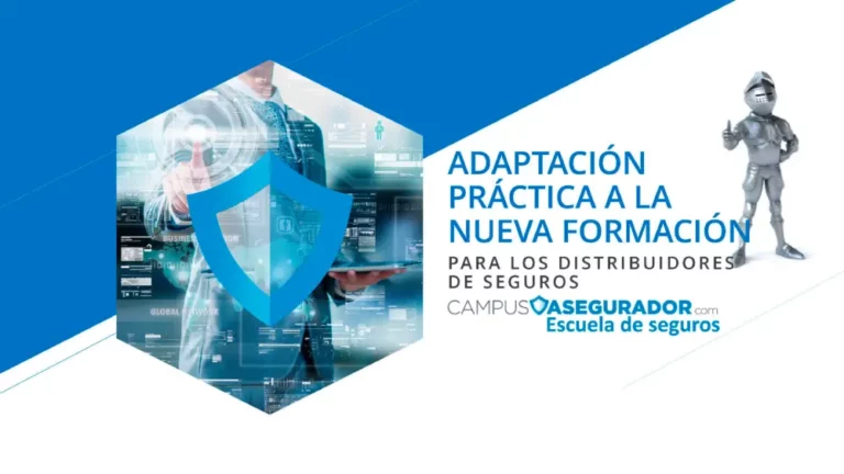 Formación para Distribuidores de Seguros Campus Asegurador Adaptación formación distribuidores seguros Campus Asegurador con escudo protector digital y caballero en armadura plateada.