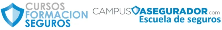 Cursos de Formación en Seguros y Campus Asegurador Profesional Logotipos Cursos Formación Seguros y Campus Asegurador con isotipo de escudo azul, especializados en educación aseguradora.
