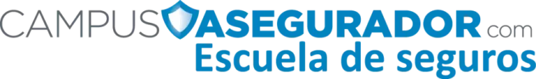 Campus Asegurador Escuela de Seguros Online Logotipo Campus Asegurador con escudo azul y blanco, texto Escuela de Seguros en azul y gris, sobre fondo blanco.