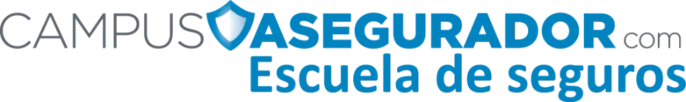 Campus Asegurador Escuela de Seguros Online Logotipo Campus Asegurador con escudo azul y blanco, texto Escuela de Seguros en azul y gris, sobre fondo blanco.