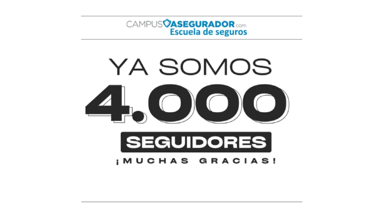 Campus Asegurador: 4.000 Seguidores en Redes Sociales Hito de 4.000 seguidores para Campus Asegurador, escuela de seguros, con mensaje de agradecimiento a la comunidad.