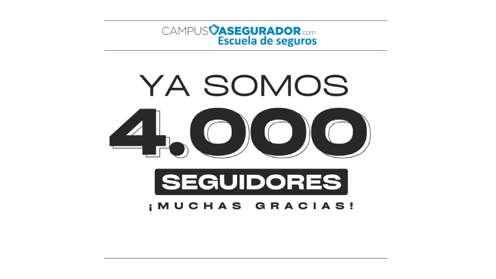 Hito de 4.000 seguidores para Campus Asegurador, escuela de seguros, con mensaje de agradecimiento a la comunidad.