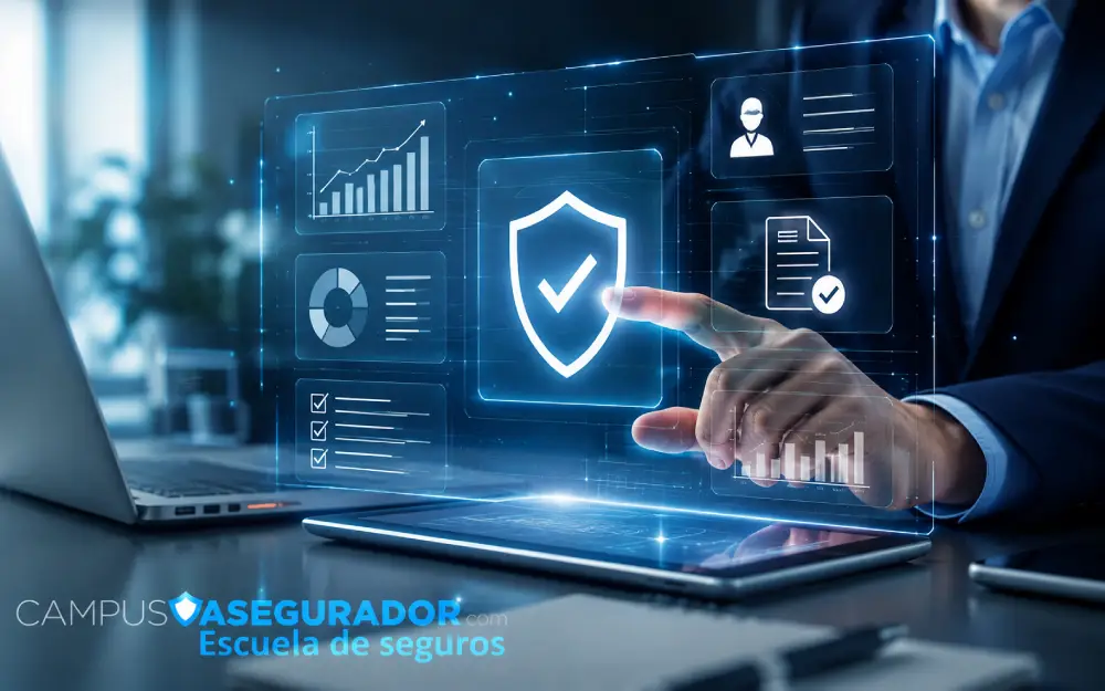 Interfaz holográfica interactiva de Campus Asegurador para formación técnica y análisis de datos en entorno Insurtech.