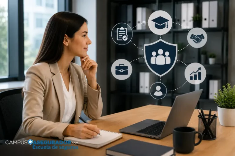 Cómo empezar a trabajar en el sector asegurador en España | Campus Asegurador Profesional preparándose para iniciar su carrera en el sector asegurador mediante formación especializada.