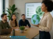 Profesional muestra recorte del planeta en Campus Asegurador durante capacitación sobre seguros verdes y sostenibilidad.