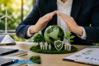 Profesional protegiendo un entorno sostenible como representación de los seguros, los criterios ESG y la gestión responsable de riesgos.
